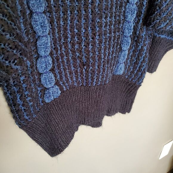 Vintage Y2K Sweater Blue Black Knit Chenille Accents Dolman Sleeves *READ* - Picture 6 of 12